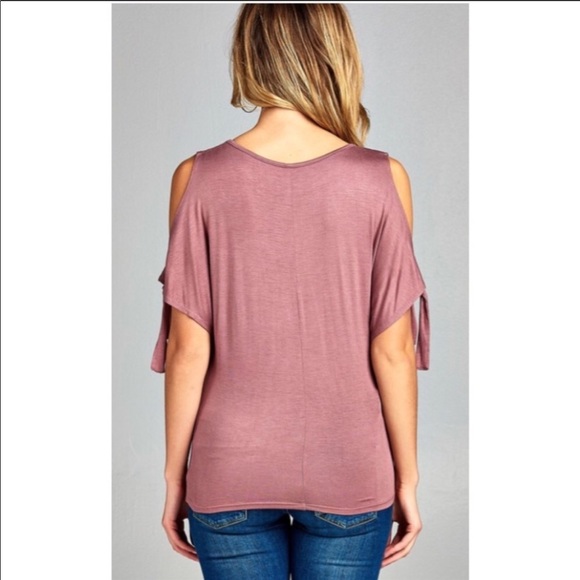 Dusty Mauve Cold Shoulder Tie Top - Picture 2 of 5
